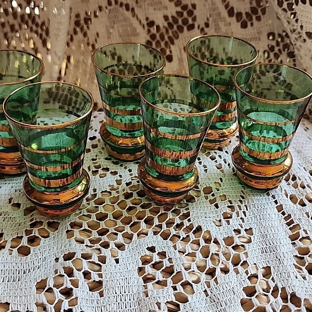 Vintage 1950's Bohemian Glass Shotglasses Set Of 6